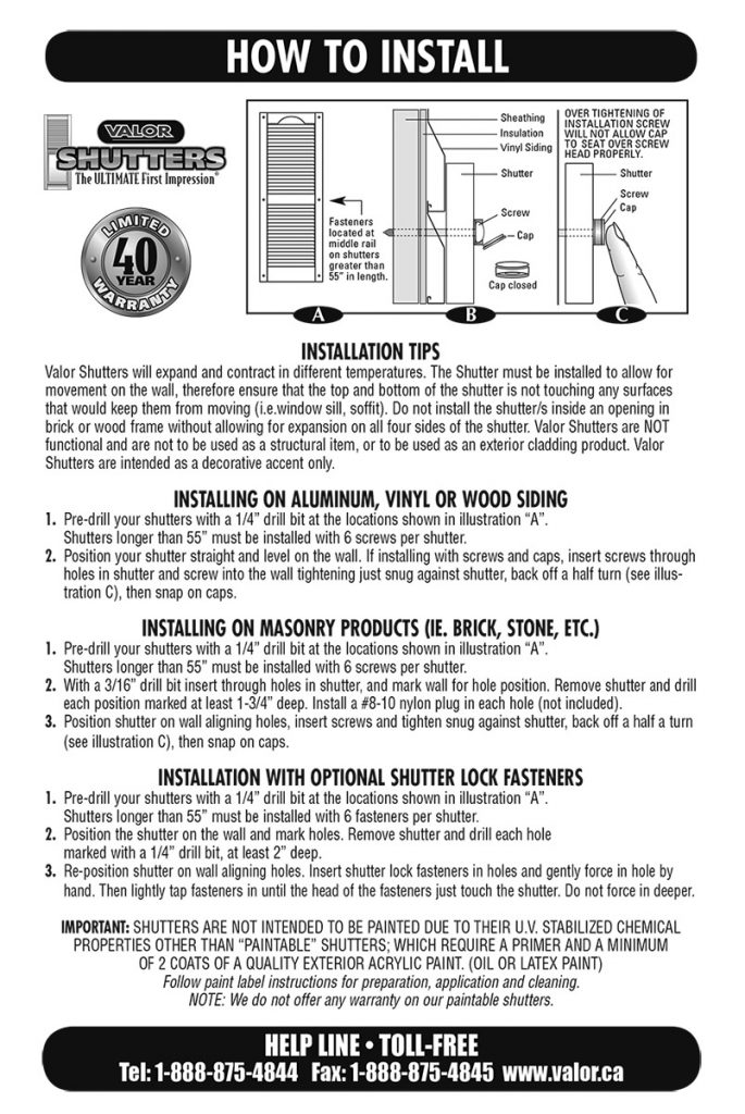 Shutter_Installation_Instructions_EN | Valor Specialty Products